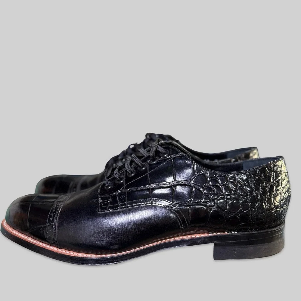 Stacy Adams Oxford Shoes Mens Size 9 D Black Excellent Croc Embossed Cap Toe